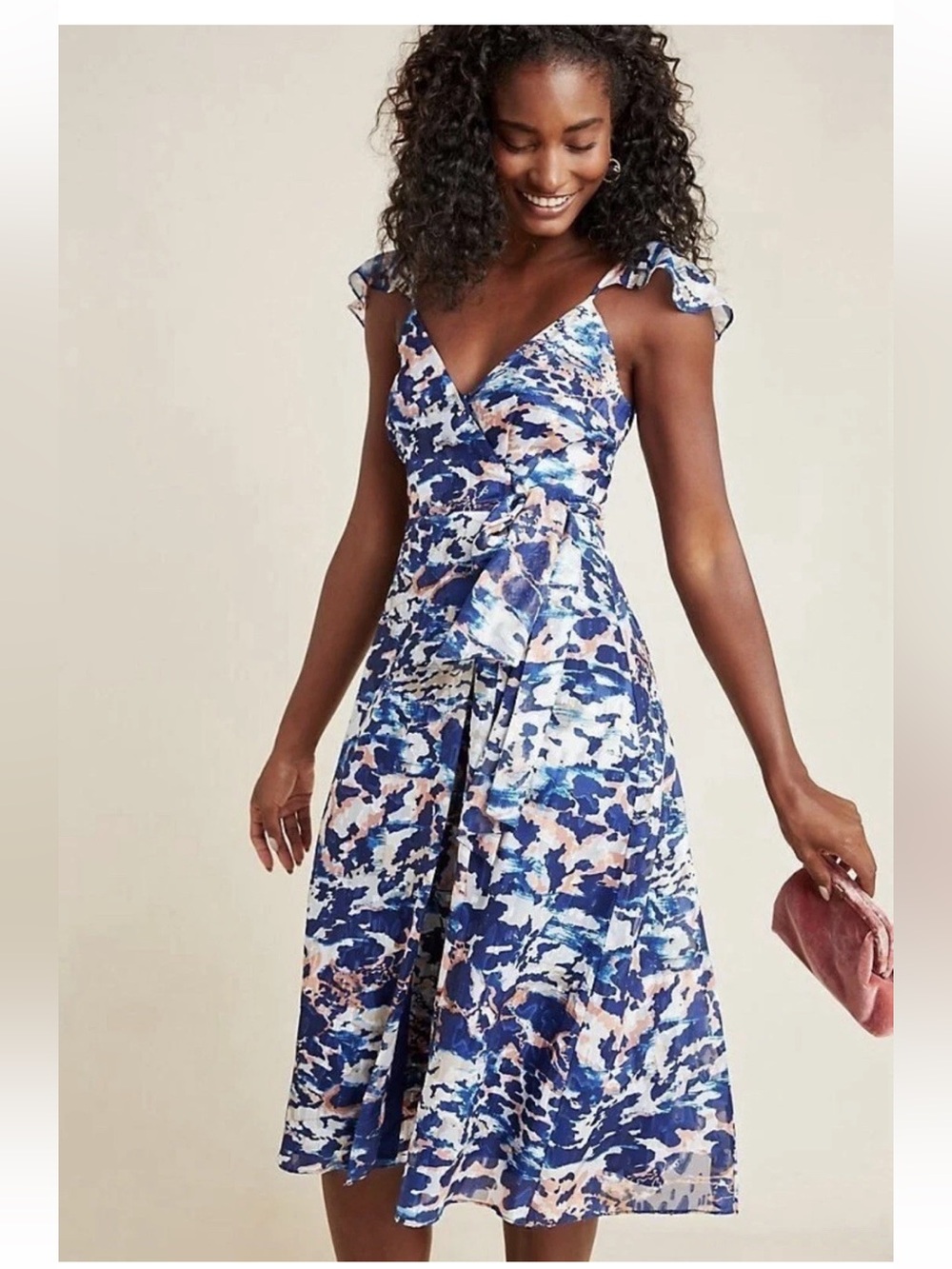NWT Anthropologie size 2X midi wrap dress in blue floral print